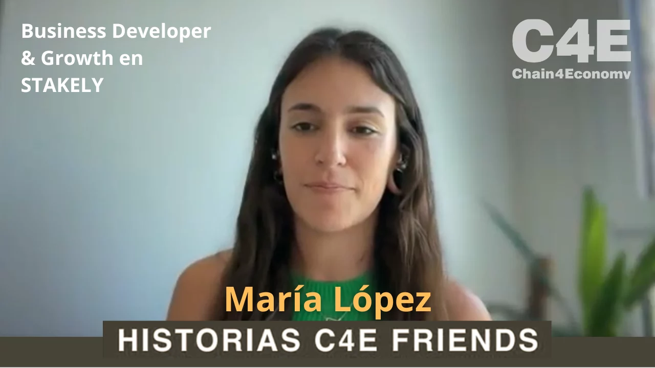 María López de Stakely durante su entrevista con C4E sobre staking, infraestructura blockchain, comunidad Web3 y alianza C4E-Stakely.